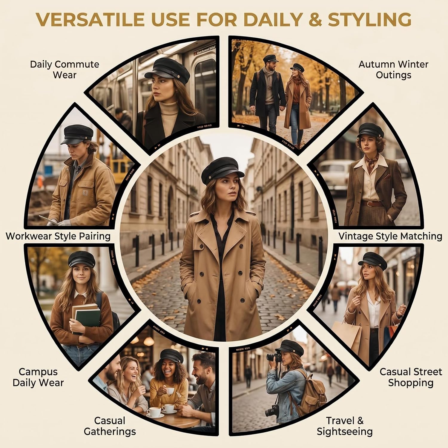Classic Black Chauffeur Hat for Men Women Vintage Driver Cap Newsboy Beret Cap Costume Hat