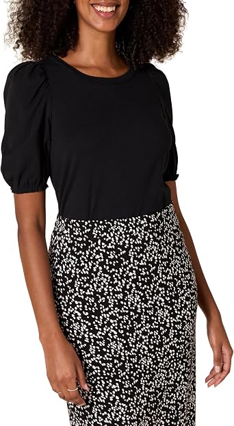 Amazon Essentials Women's Regular-Fit Puff-Sleeve Crewneck T-Shirt