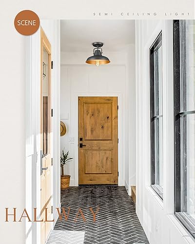 Miniatura 6 de Audickic AD-2135-1SF - Lámpara de techo semiempotrada de 1 luz, lámpara de techo negra de granja, iluminación industrial cercana al techo para