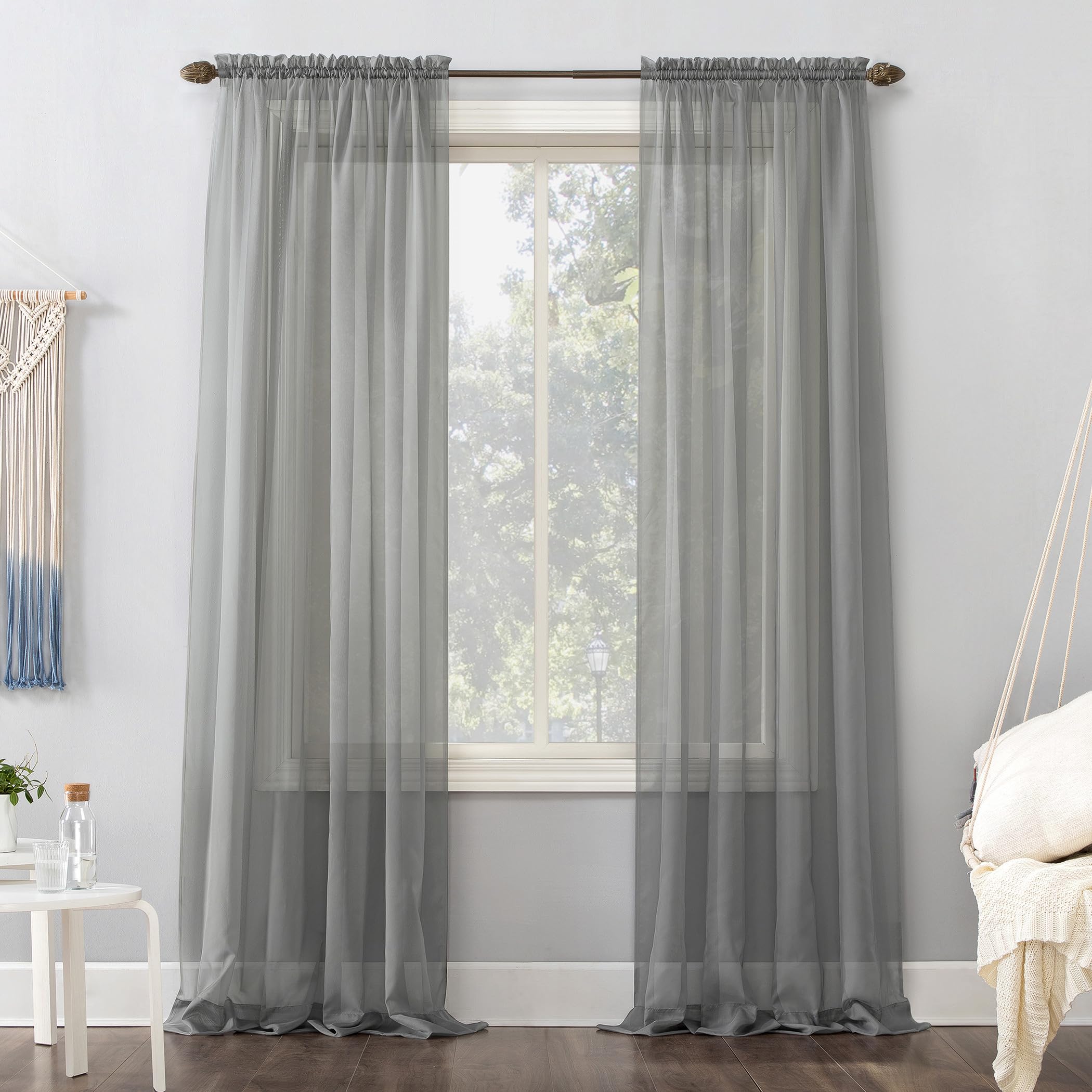 No. 918 Emily Sheer Voile Rod Pocket Curtain Panel, 59" x 108", Charcoal