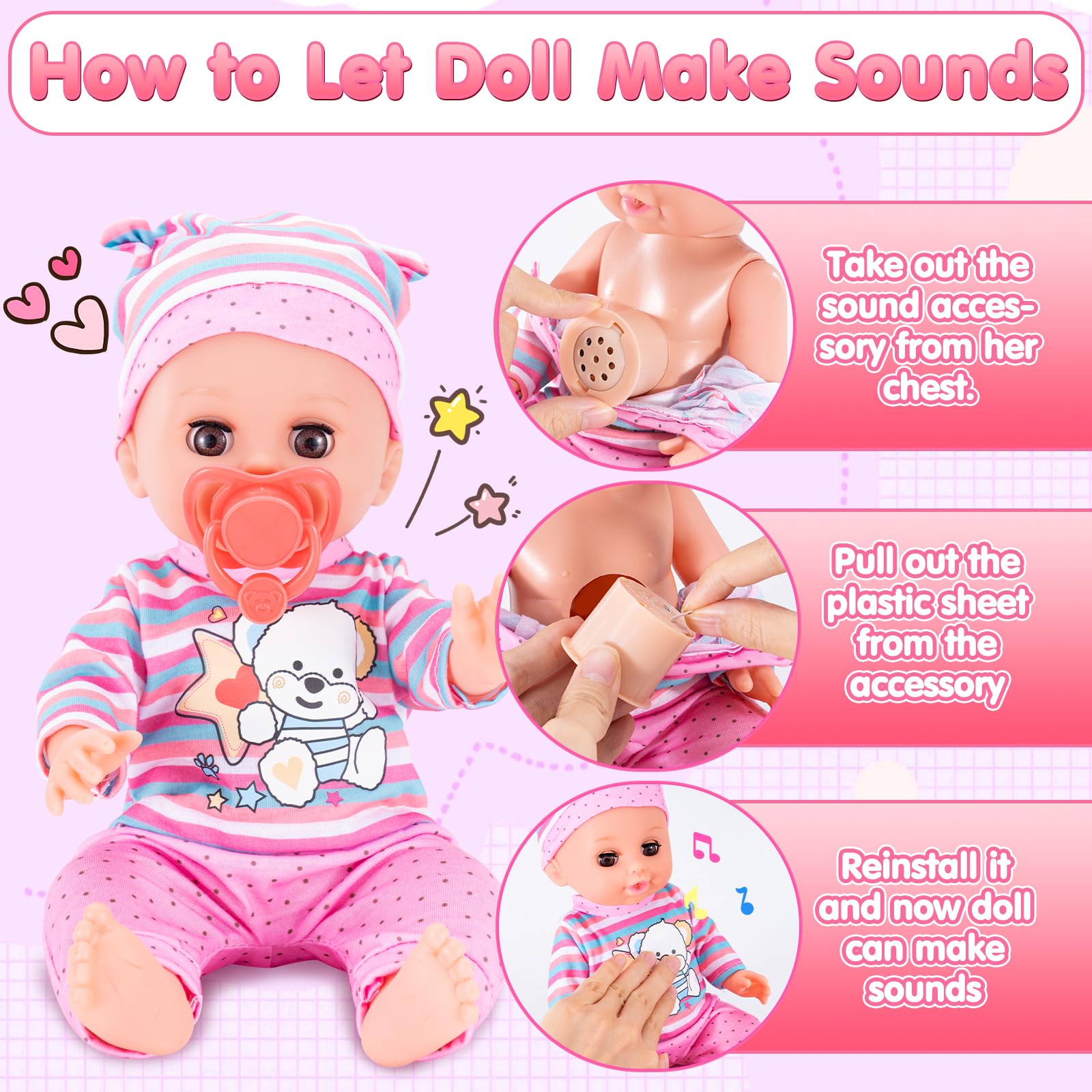 MOZOK 22pcs Toddler Baby Doll Accessories Set, Feeding and Caring Doll Toy Set with Cradle, Rocking Chair, Bottle, Plates, Preschool Baby Doll Birthday Gifts for Kids Ages 3 4 5 6 7 8 Year Old Girls