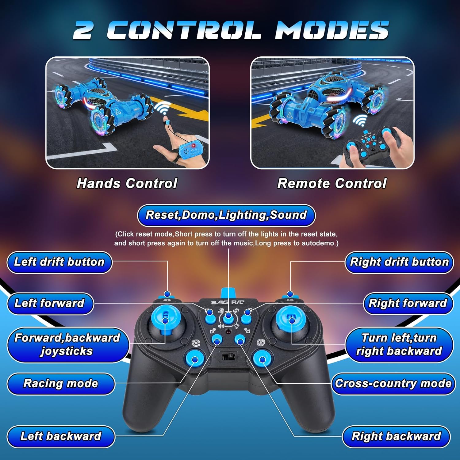 Gesture Sensing RC Stunt Car, Remote Control 2.4GHz 4WD Hand Controlled Car Toys for Boys and Girls Ages 6-12, 360° Rotating Drift RC Cars with Lights and Music, Ideal Birthday and Xmas Gift
