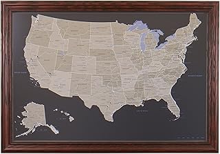 Push Pin Travel Maps Earth Toned US with Solid Wood Cherry Frame and Pins - 27.5 inches x 39.5 inches