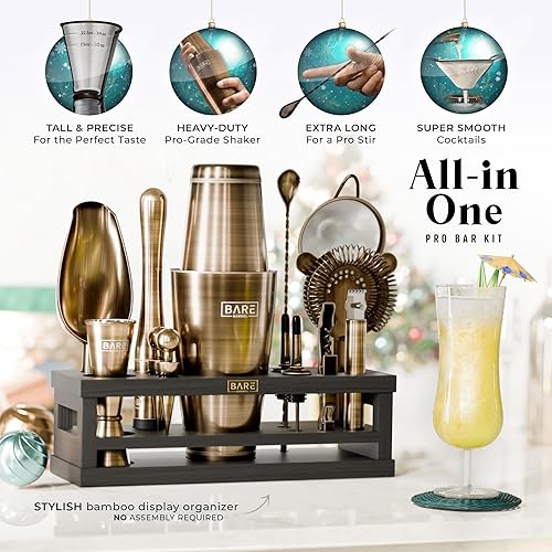 Miniatura 2 de BARE BARREL Kit de Barman para Mixología Juego de Herramientas de Bar  Juego de Coctelera de 16 Piezas  Utensilios de Mezcla de Martini para