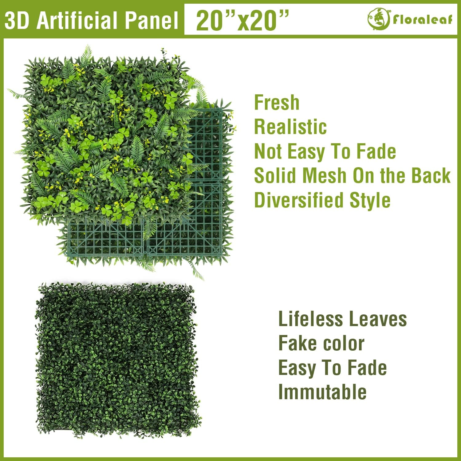 20''x20'' Artificial Boxwood Panels Topiary Hedge Plant Privacy Screen Faux Ivy Greenery Grass Backdrop Wall Décor UV Protected for Outdoor Indoor Garden Fence Backyard 2PC