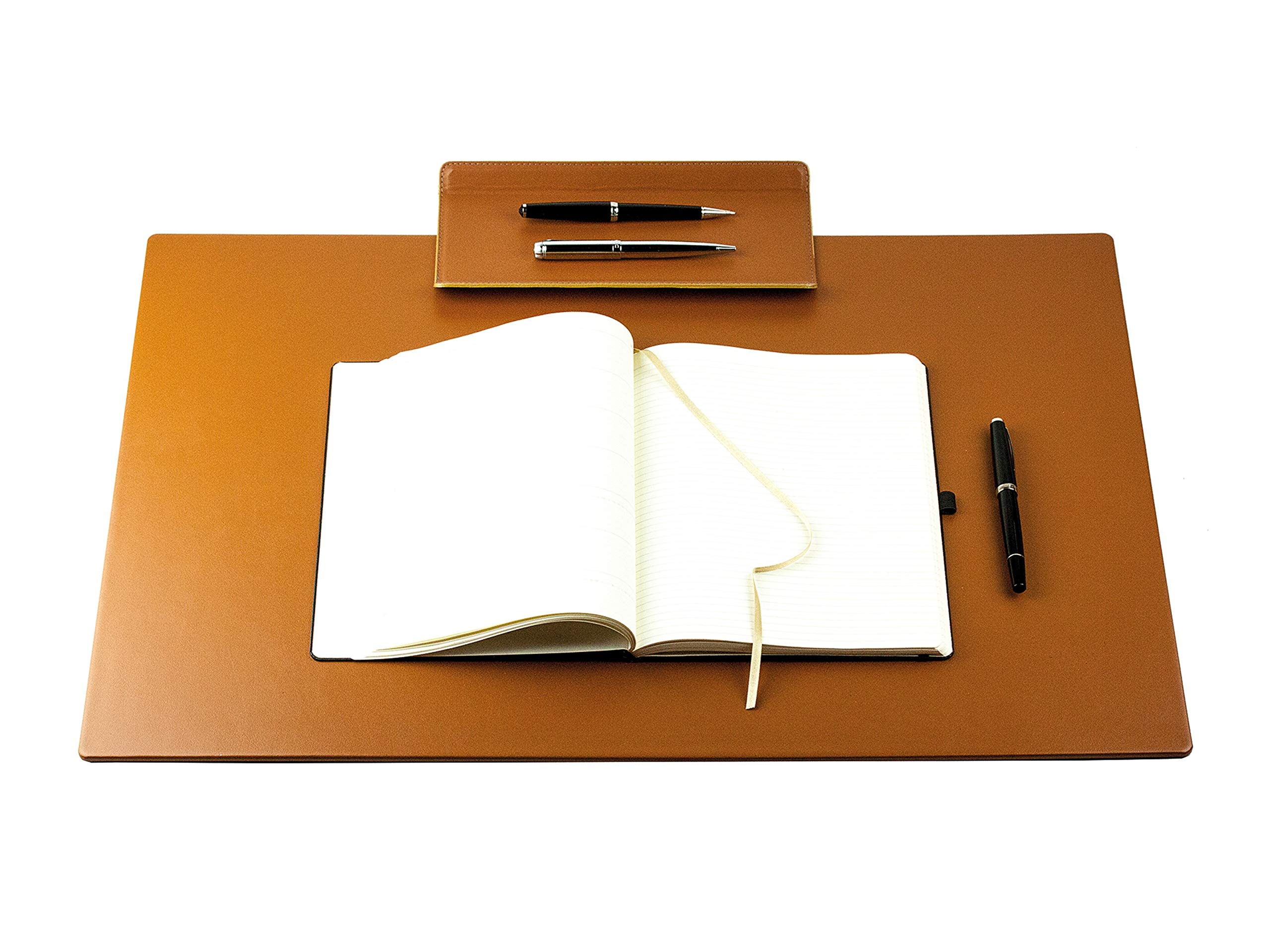 DELMON VARONE - Personalisierbare Schreibtischunterlage XXL aus Premium Leder Boxcalf braun, Rutschfeste Echtleder Schreibunterlage abwaschbar, Schreibtisch Unterlage ideal als Mousepad, 65 x 45 cm