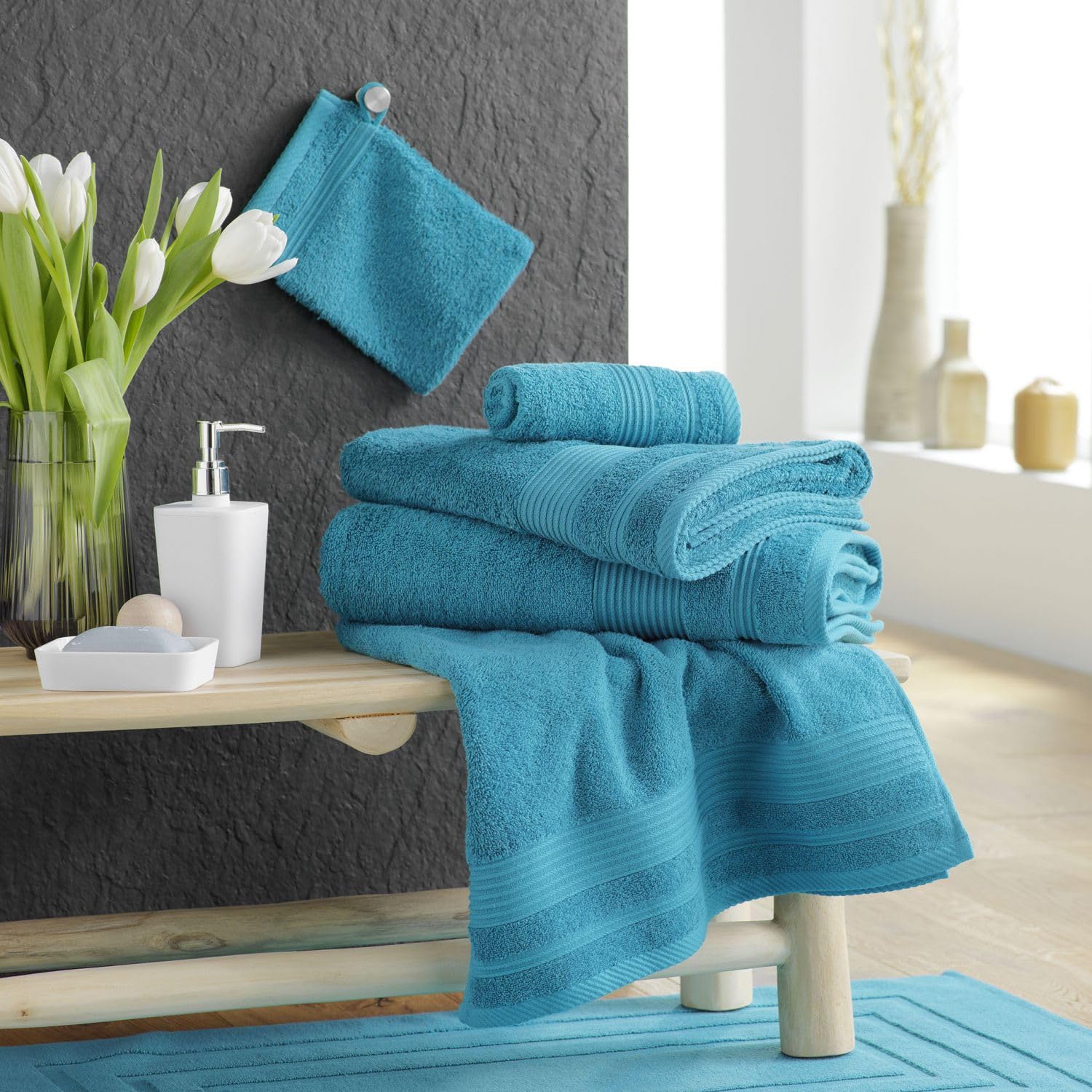 Guanti Da Bagno In Cotone 100% - Set Da 2, Tenerezza Blu Pavone, Spugna Morbida