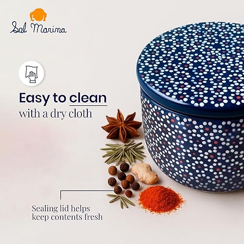Miniatura 4 de SAL MARINA - Recipiente de cerámica de 12 onzas, para sal o especias, decoración de cocina, tarros de cerámica hechos a mano con tapas de sellado,
