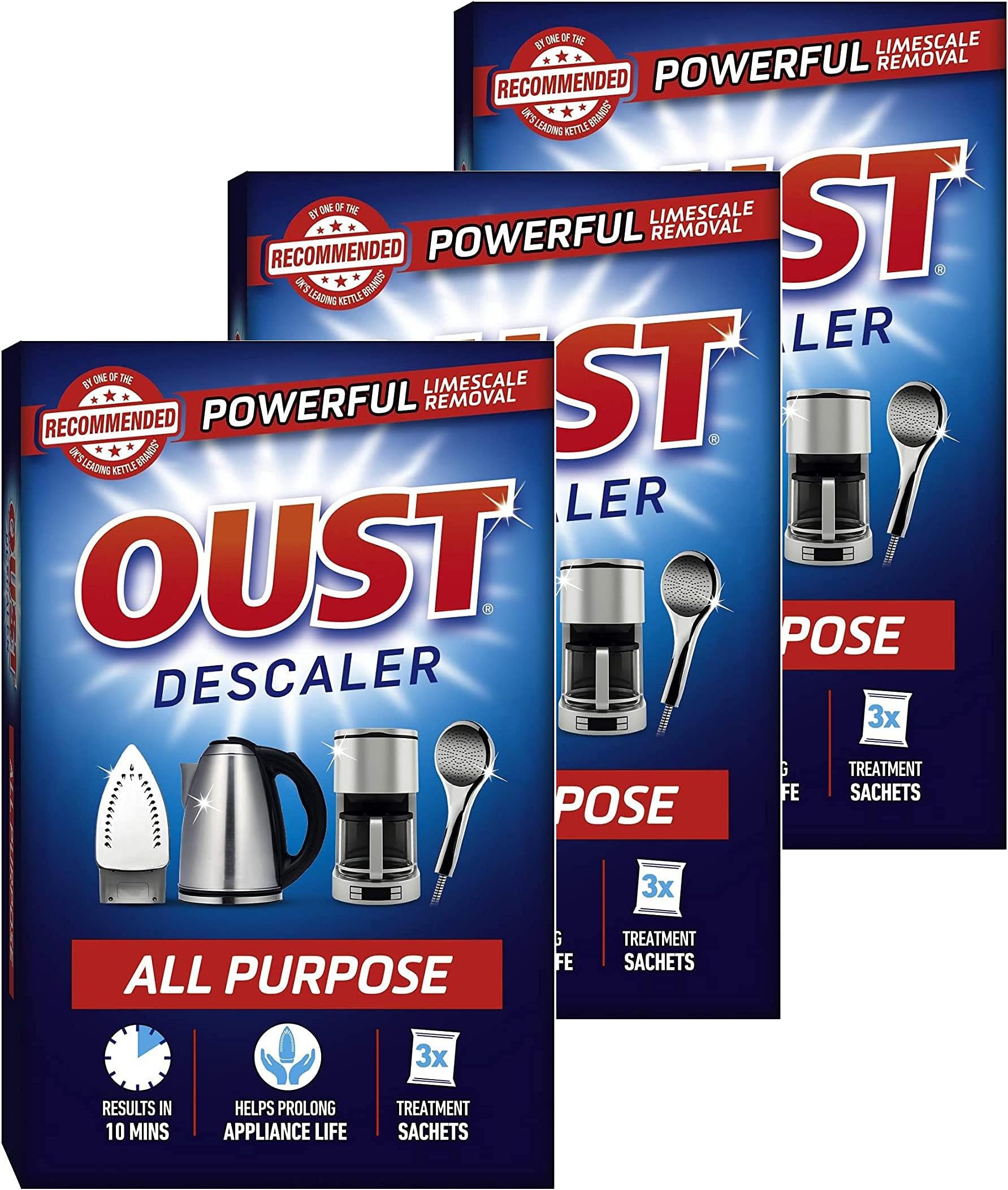 Oust 3 x 3 sachets All Purpose Descaler Cleaner Kettle Iron Household Appliances