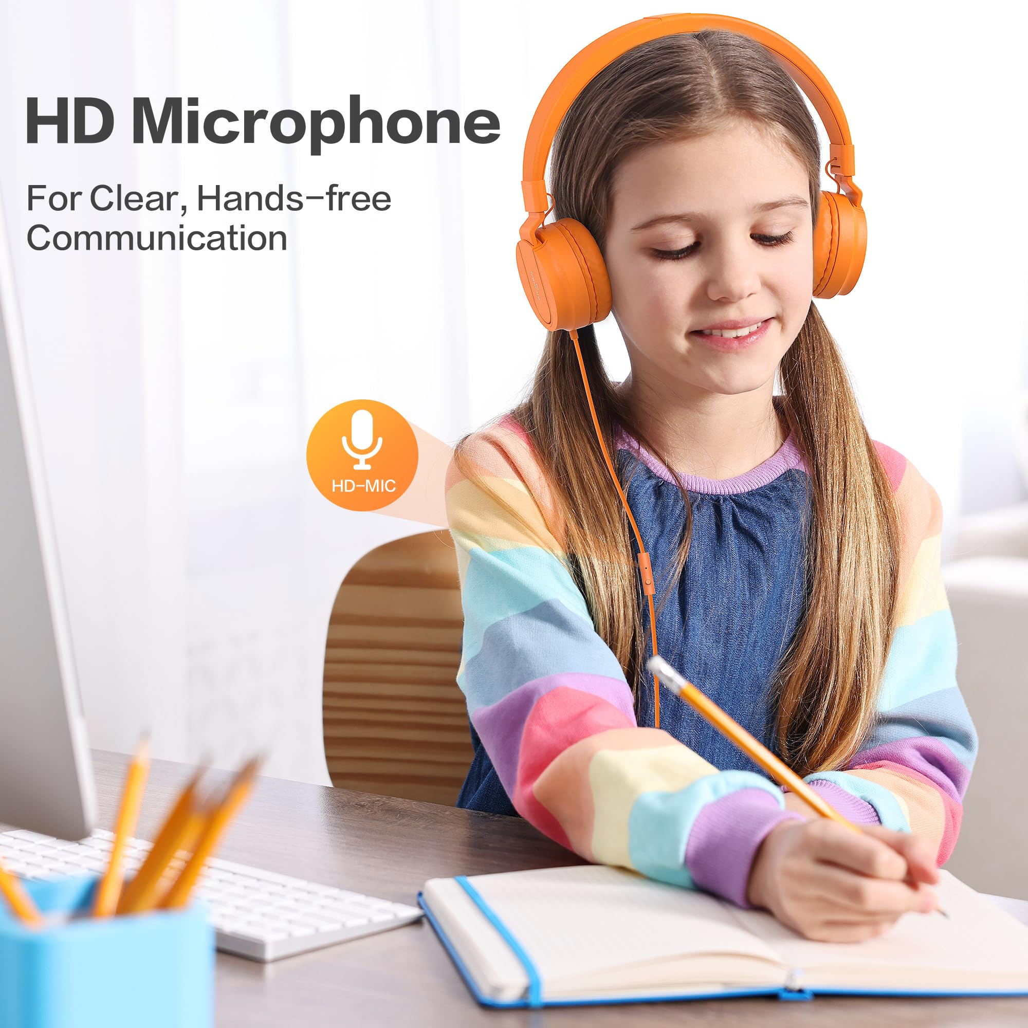 Confezione da 10 cuffie per bambini, per studenti di età superiore ai 12 anni, volume limitato di 93 dB, con microfono, jack resistente da 3,5 mm, per computer da biblioteca (colori misti)