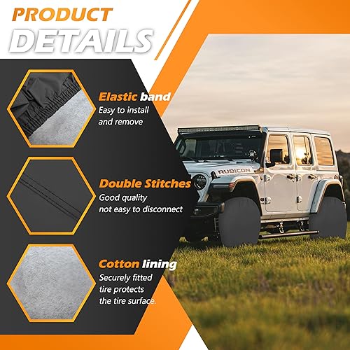 Miniatura 7 de MORNYRAY Paquete de 4 fundas para neumáticos, impermeables, anti-UV, nieve, sol, lluvia, para camiones, RV, SUV, remolque, cámper. (plata, se ajusta