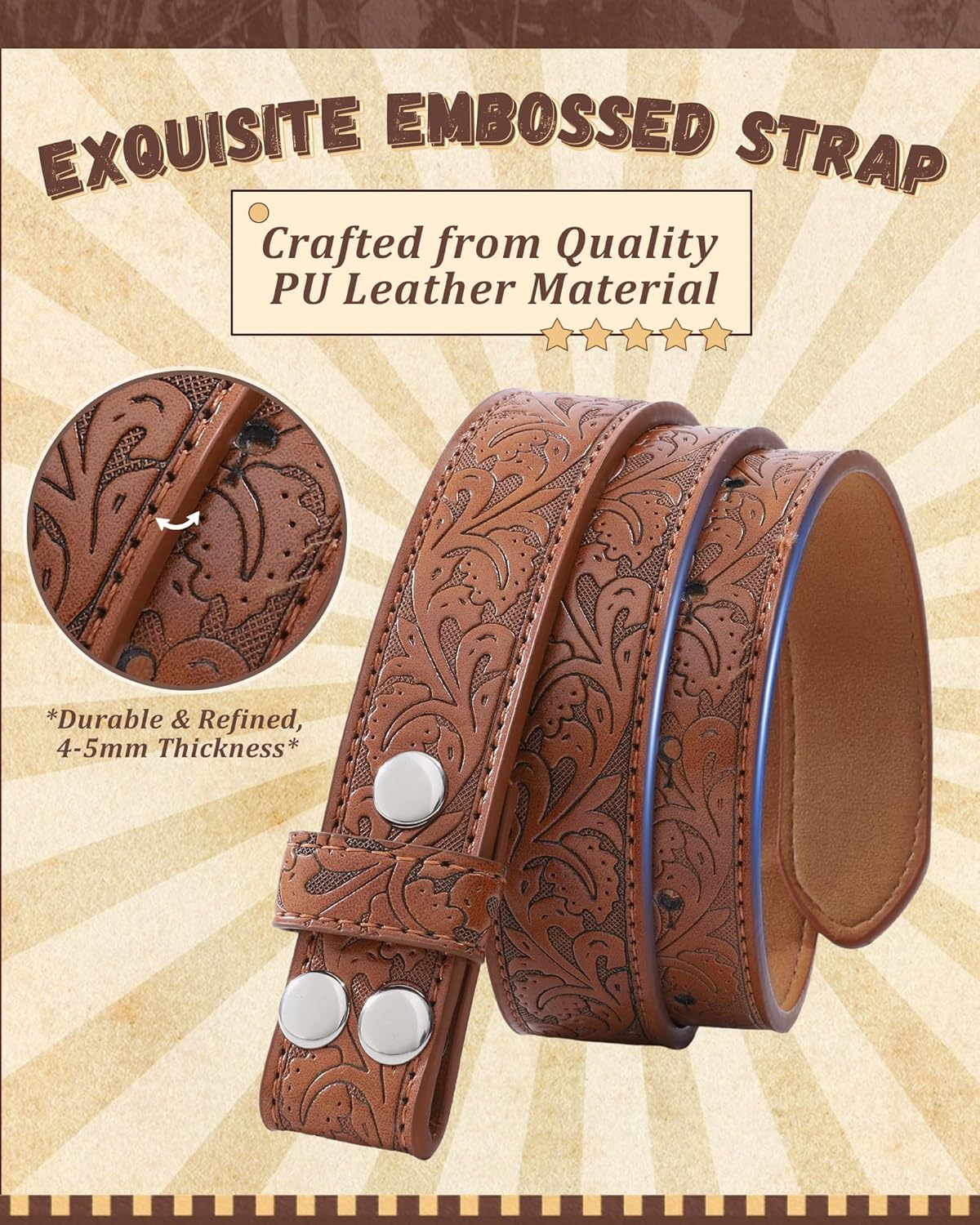 AWAYTR Kids Western Belt for Boys Girls - PU Leather Cowboy Belt Adjustable Toddler to Big Kid Sizes for Jeans - Image 2