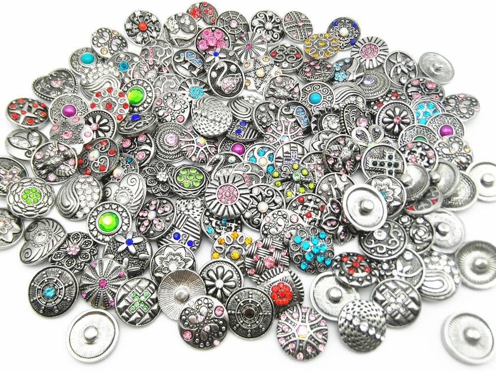50pcs Mixed Random Rhinestone Snap Charm Chunk Button Jewelry Charms 18mm for Snap Jewelry Making
