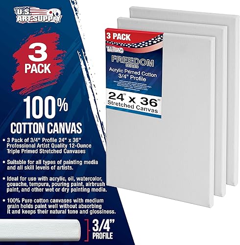Miniatura 9 de U.S. Art Supply 30 x 48 inch Stretched Canvas 12-Ounce Triple Primed, 3-Pack - Professional Artist Quality White Blank 34" Profile, 100% Cotton,