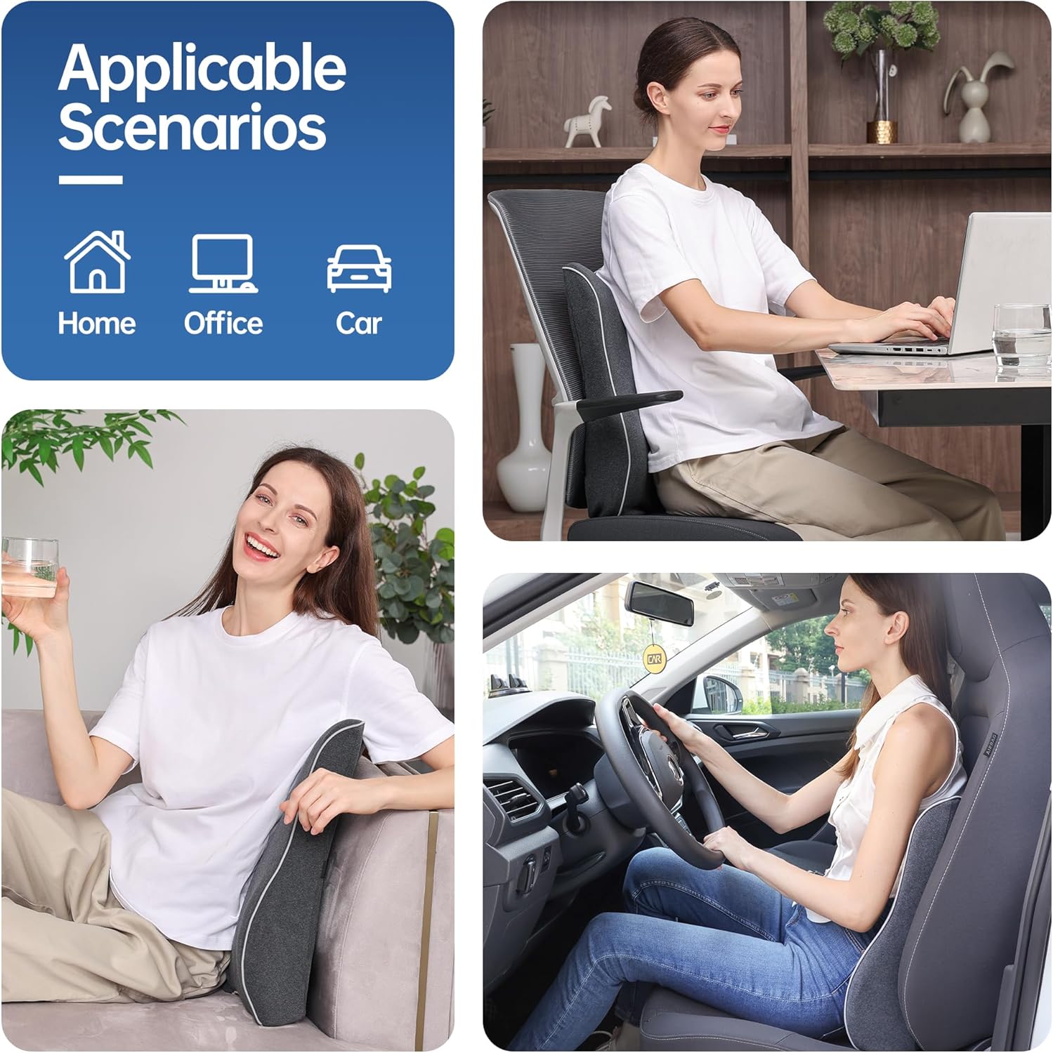 Lumbar Support Pillow for Office Chair, Back Support Pillow with Memory Foam, Relieves Back Pain, Removable Washable Cover & Adjustable Strap, for Car/Gaming Chair,Gift-Dark Grey