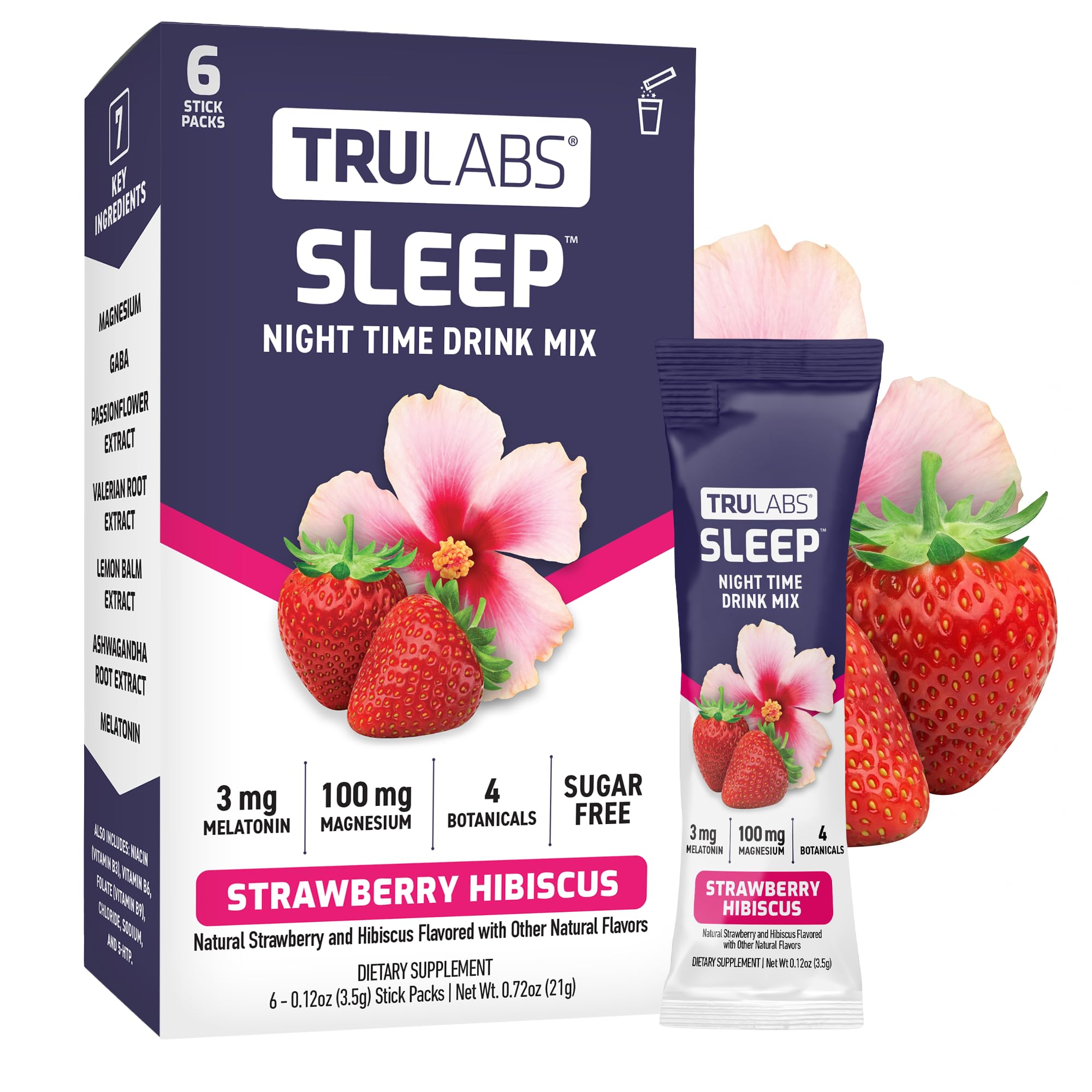 TRULABS Suplemento para o Sono com Magnésio 100 mg, GABA 750 mg e Melatonina 3 mg, 6 sachês