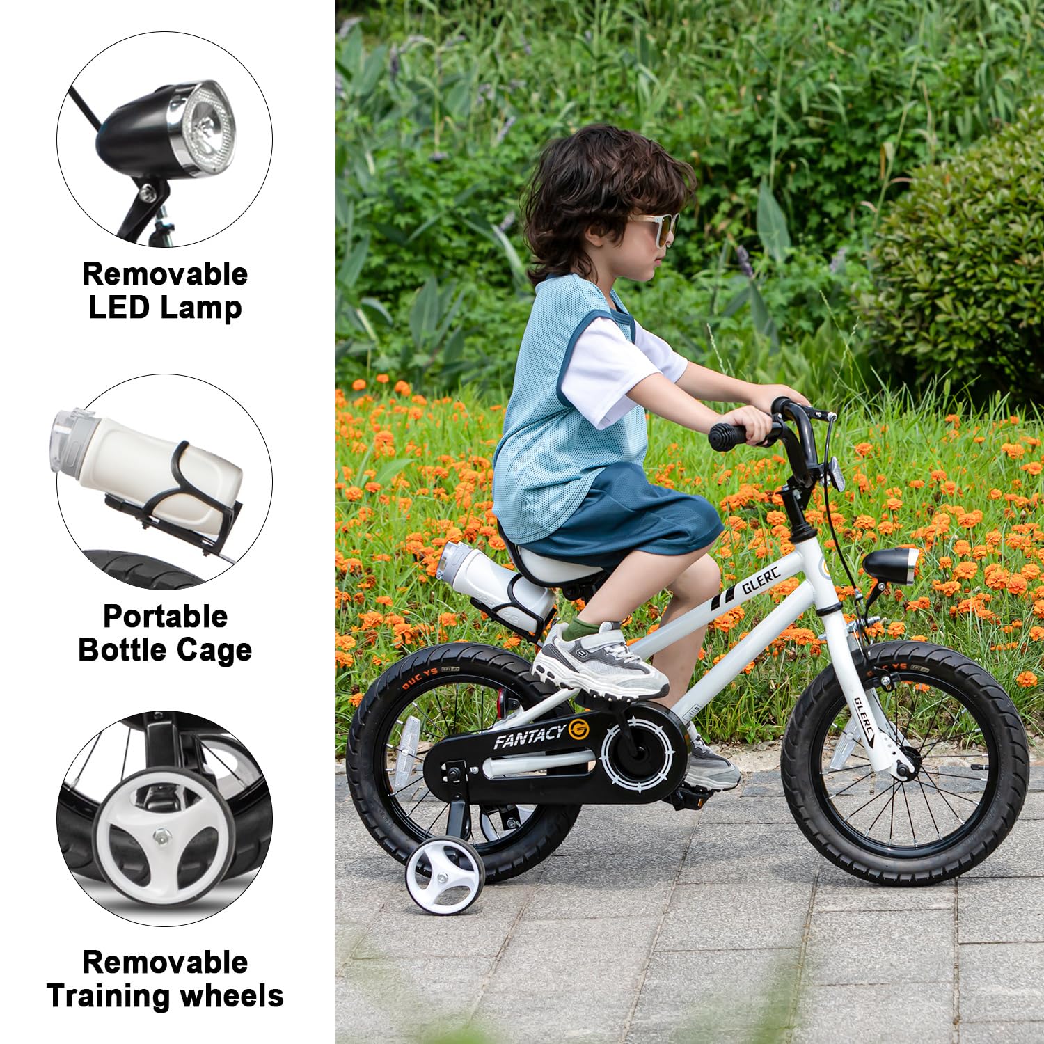 Glerc Fantacy 12 14 16 18 20 inch Kid Bike for 2-14 Years Old with Headlight & Kickstand for Birthday Gift, Multiple Colors