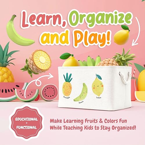 Miniatura 3 de DECOMOMO Cestas de almacenamiento de juguetes para estantes, contenedor de almacenamiento de lona de 25.5 L para ropa de bebé, juguetes para niños,