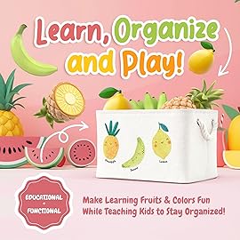 DECOMOMO Toy Storage Baskets for Shelves - 25.5L Kids Storage Bin for Nursery Dcor, Baby, Laundry, Toys (Fruit Print, Large - 3 Pack)