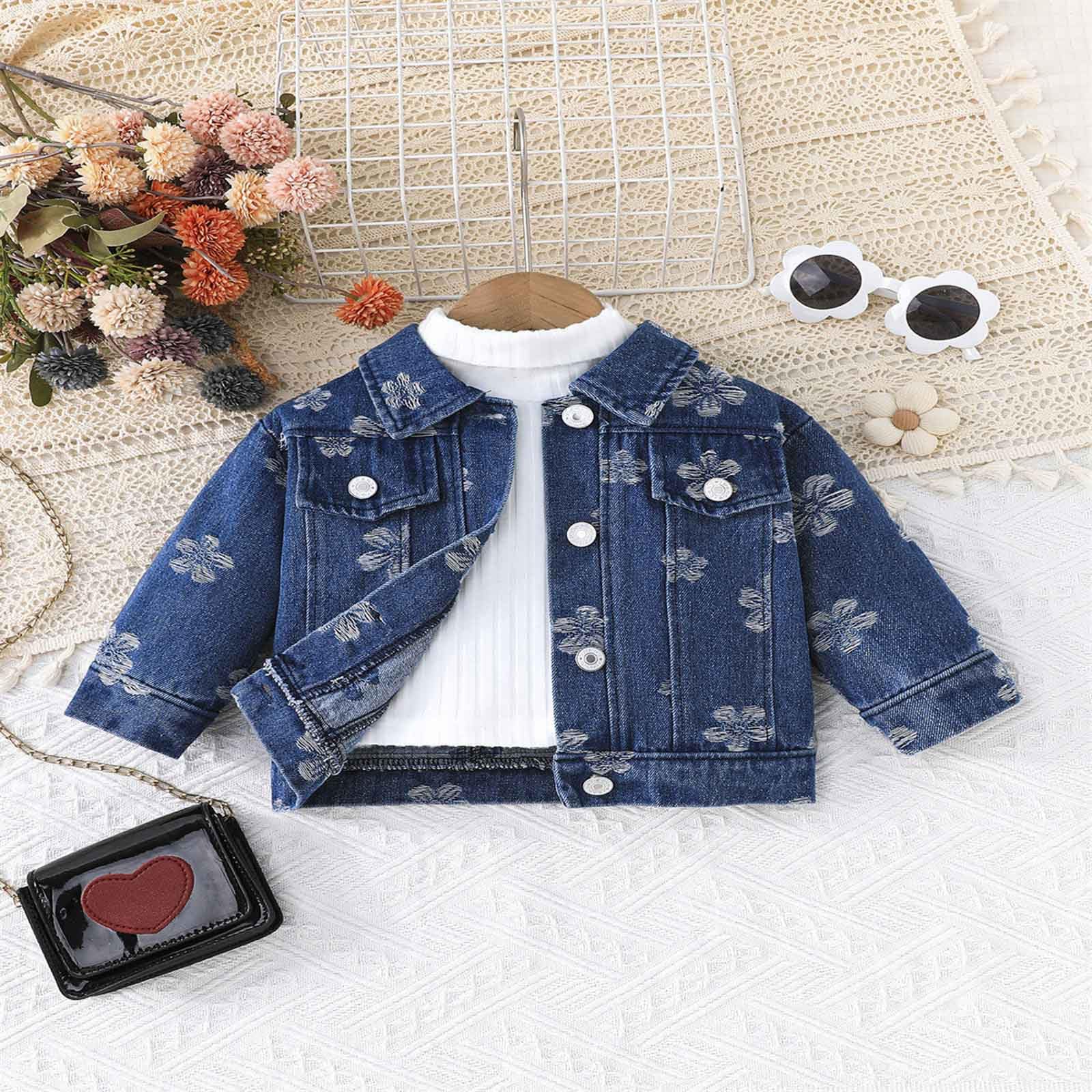 Generico Giacca Jean per Ragazze, Giacca Trucker di Base in Denim Invecchiato Abbottonatura Camicie di Jeans#5i12