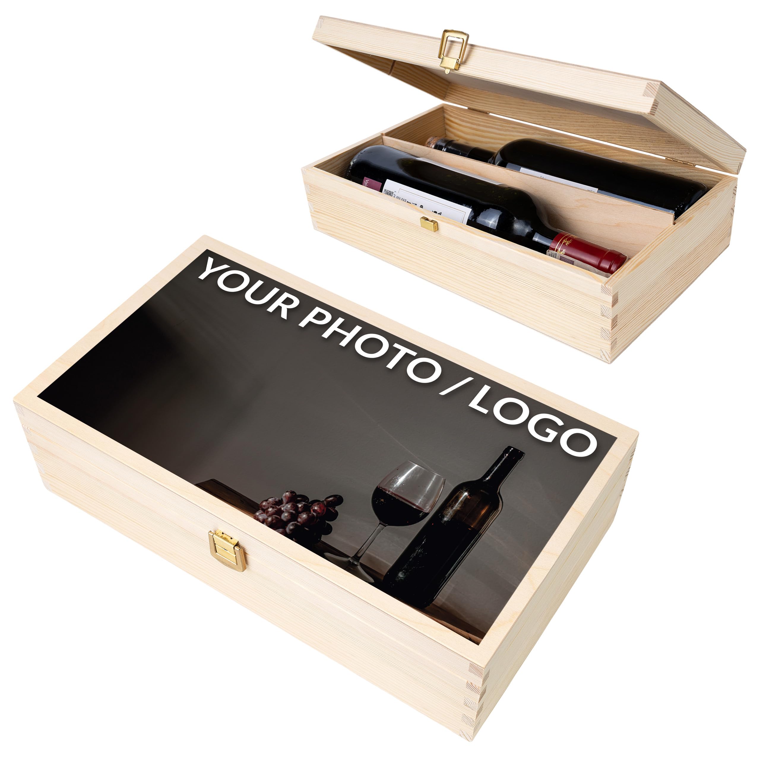 Creative Deco Personalised Unpainted Wooden Wine Box with Clasp | 2 Bottles