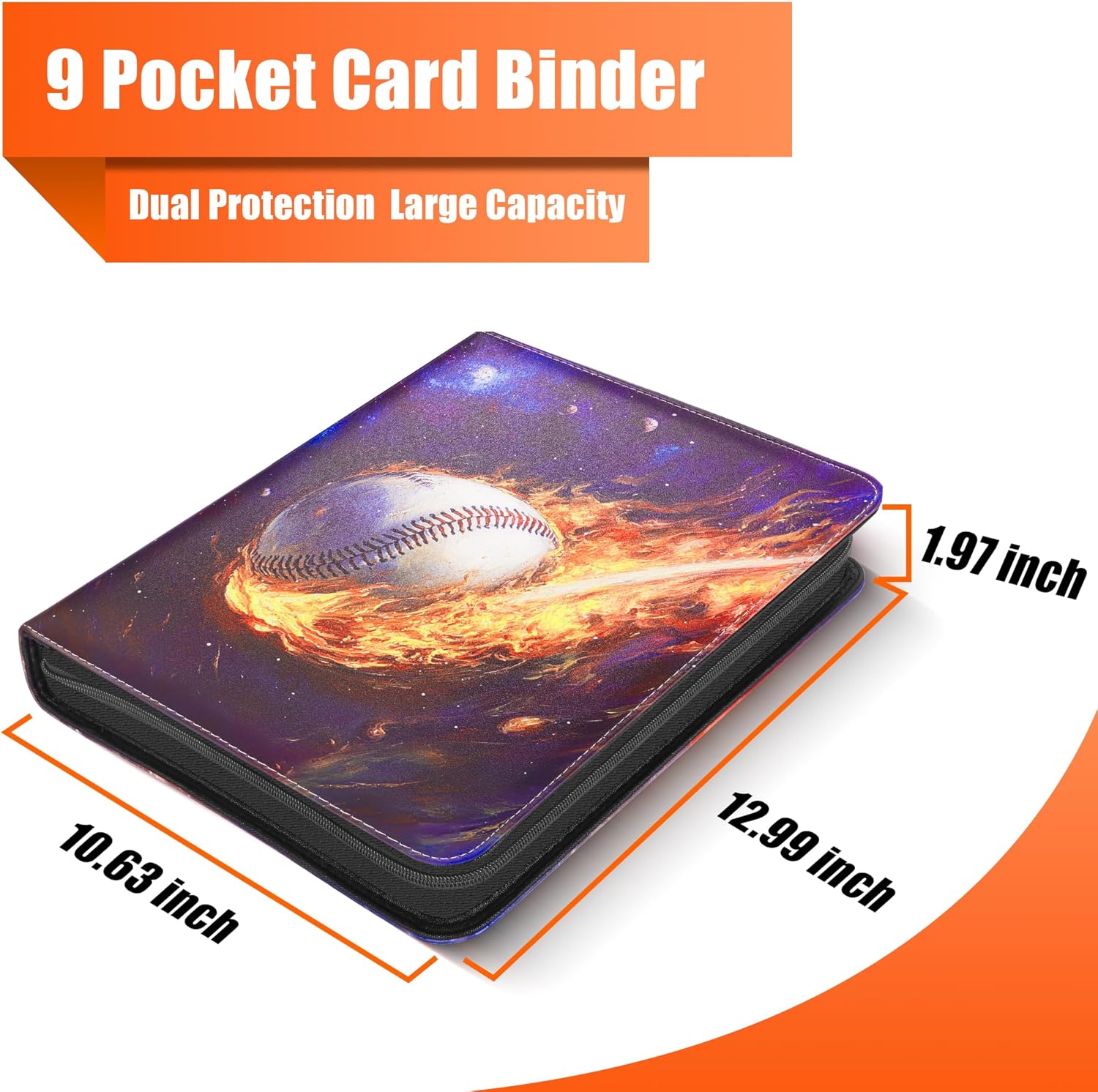 Trading Card Binder Album, PU Leather Baseball Card Binder with 900 Side Loading Pockets, Double Sided Pocket Zipper Card Binder for MTC, TCG, Game Cards, Sports Cards