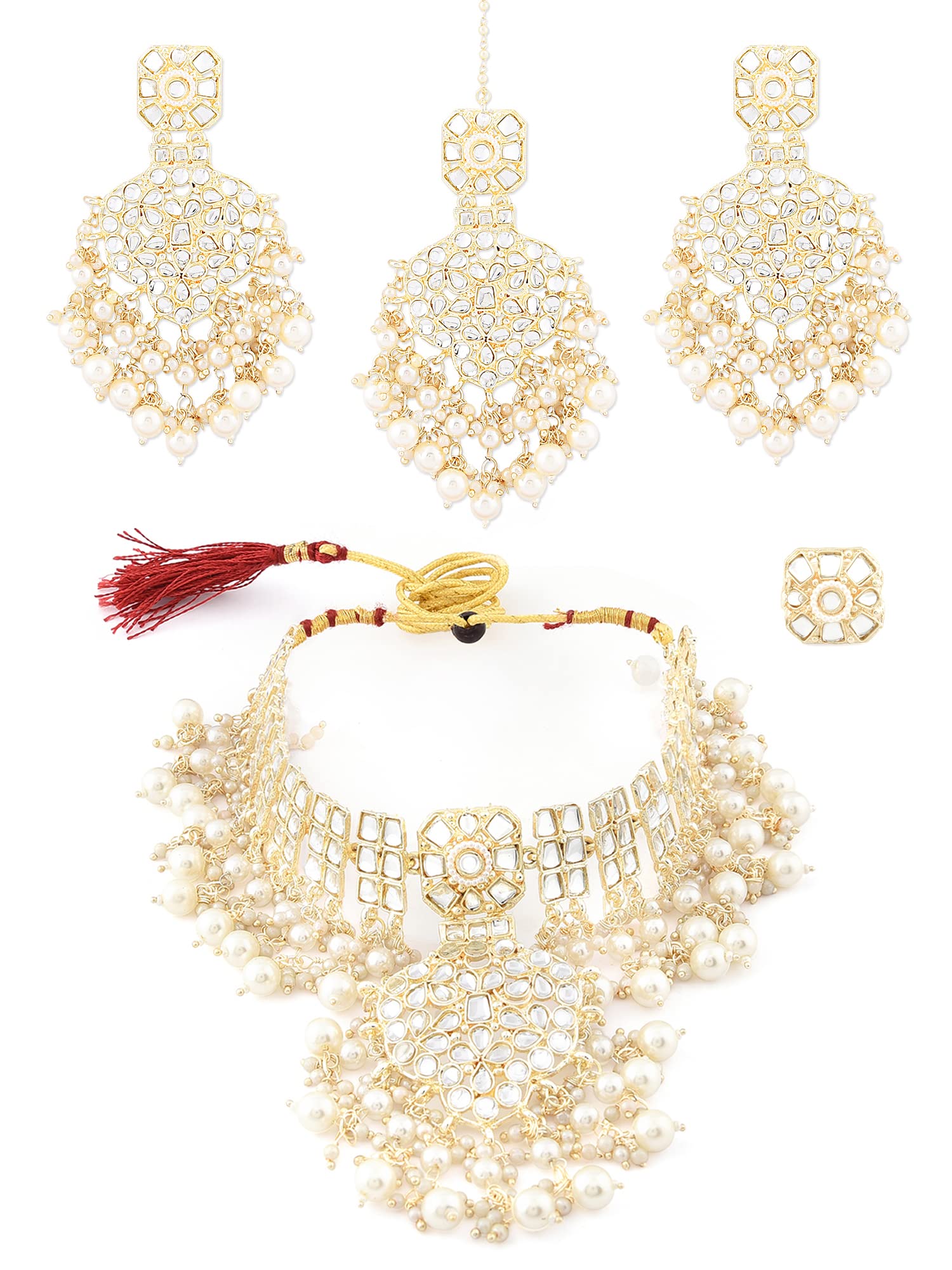 See full amazon price history chart for ZAVERI PEARLS Gold Tone Kundan & Pearls Choker Necklace Earring Maangtikka & Ring Set For Women-ZPFK12127 ZAVERI PEARLS Gold Tone Kundan & Pearls Choker Necklace Earring Maangtikka & Ring Set For Women-ZPFK12127 (B09RQND4T9) Amazon Price History, Amazon Price Tracker