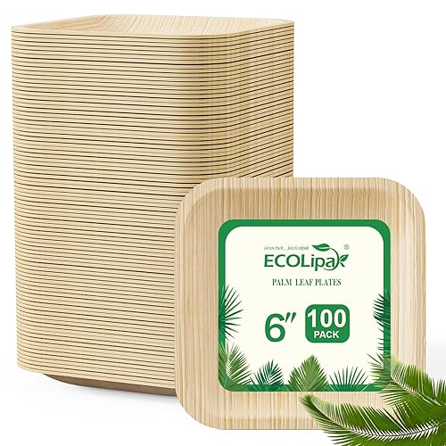 ECOLipak 6 Inch Compostable Palm Leaf Plate Like Bamboo Plate,