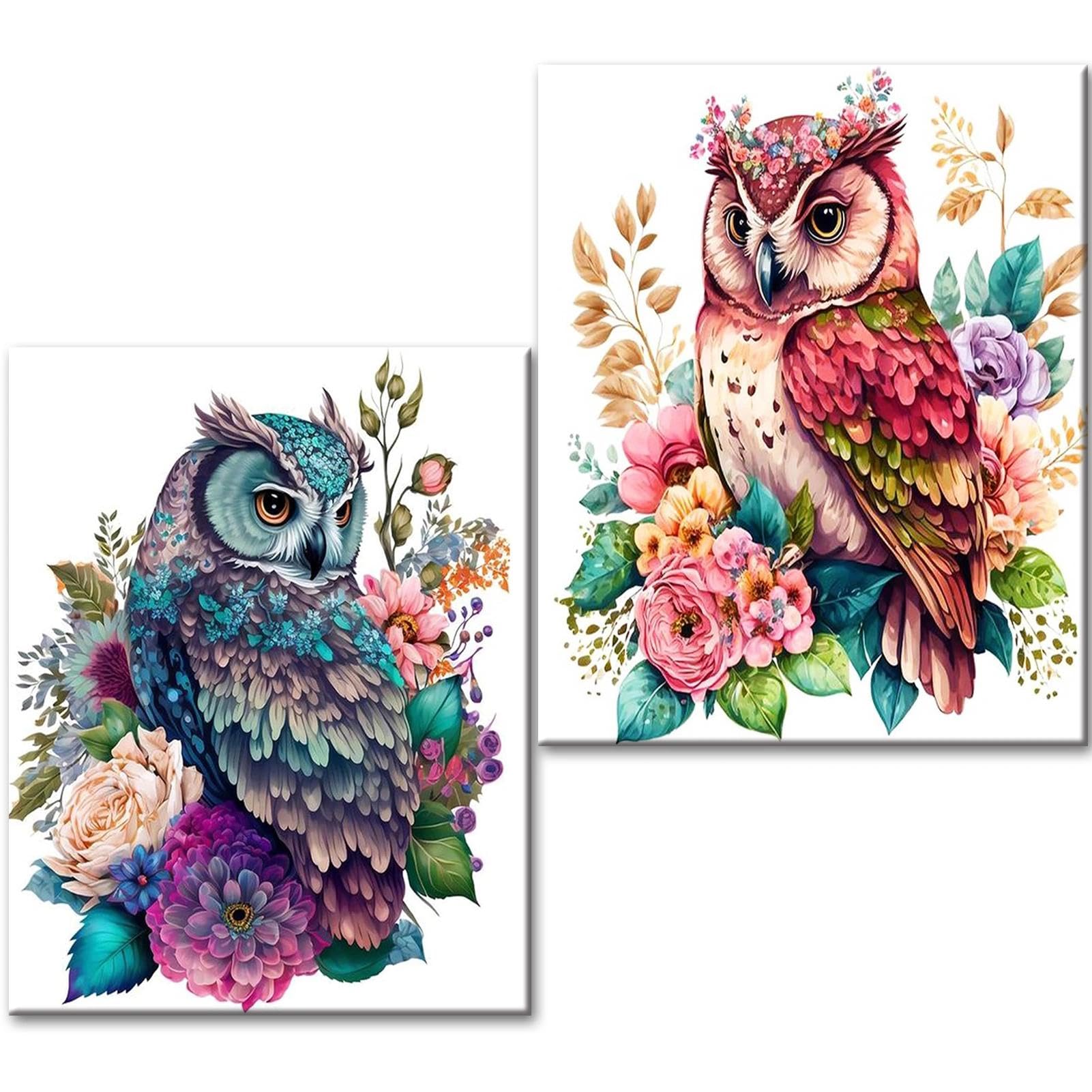 Jatok Cyan Diamond Art Kits Adults, 2 Packs Owl Diamond Painting Kits For Adults Beginners, Diy Full Drill Gem Art Kits Crafts Home Wall Decor Gifts, 12X16in/30X40cm