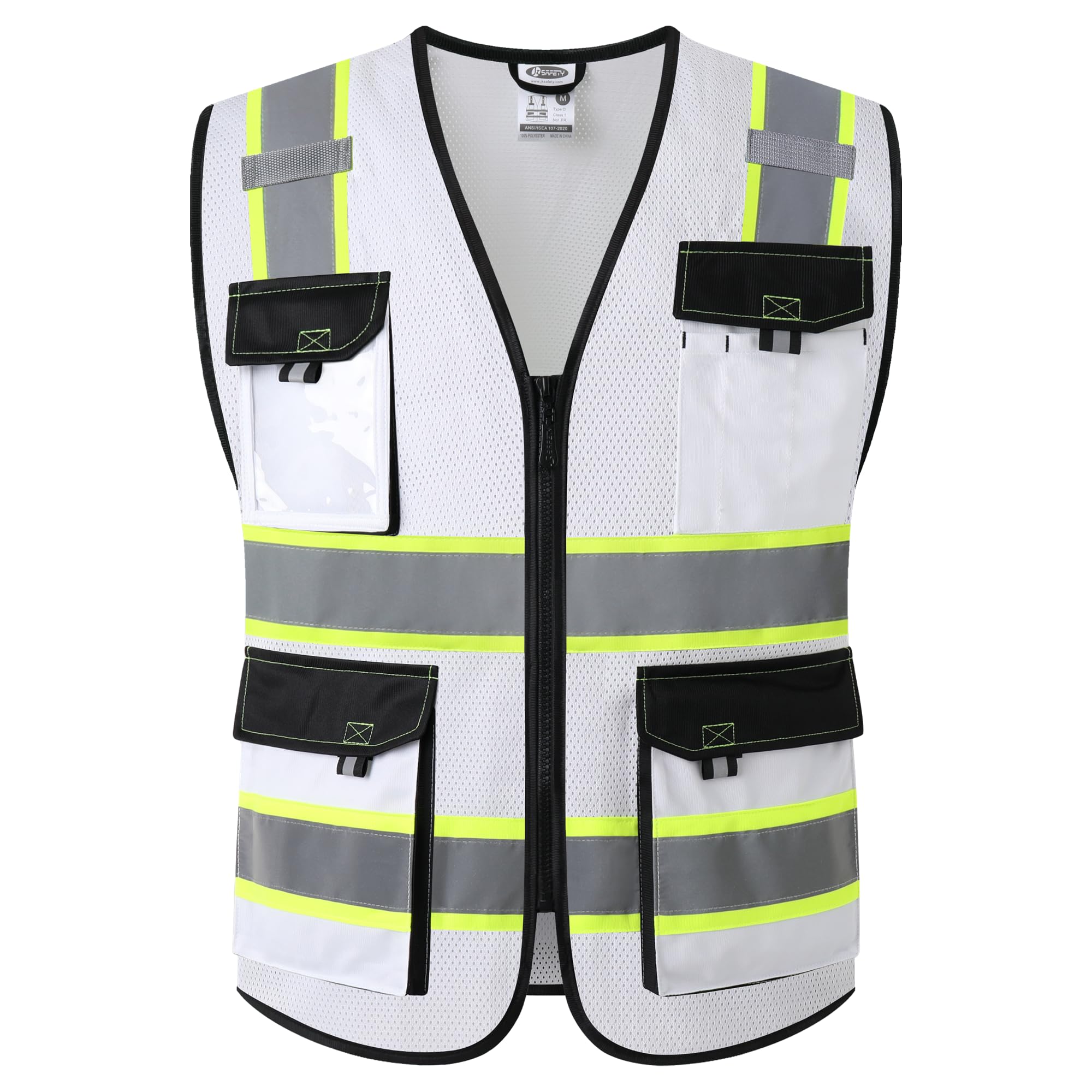 JKSafety Safety Vest for Men Women Hi Vis Reflective Vest JK220 White M