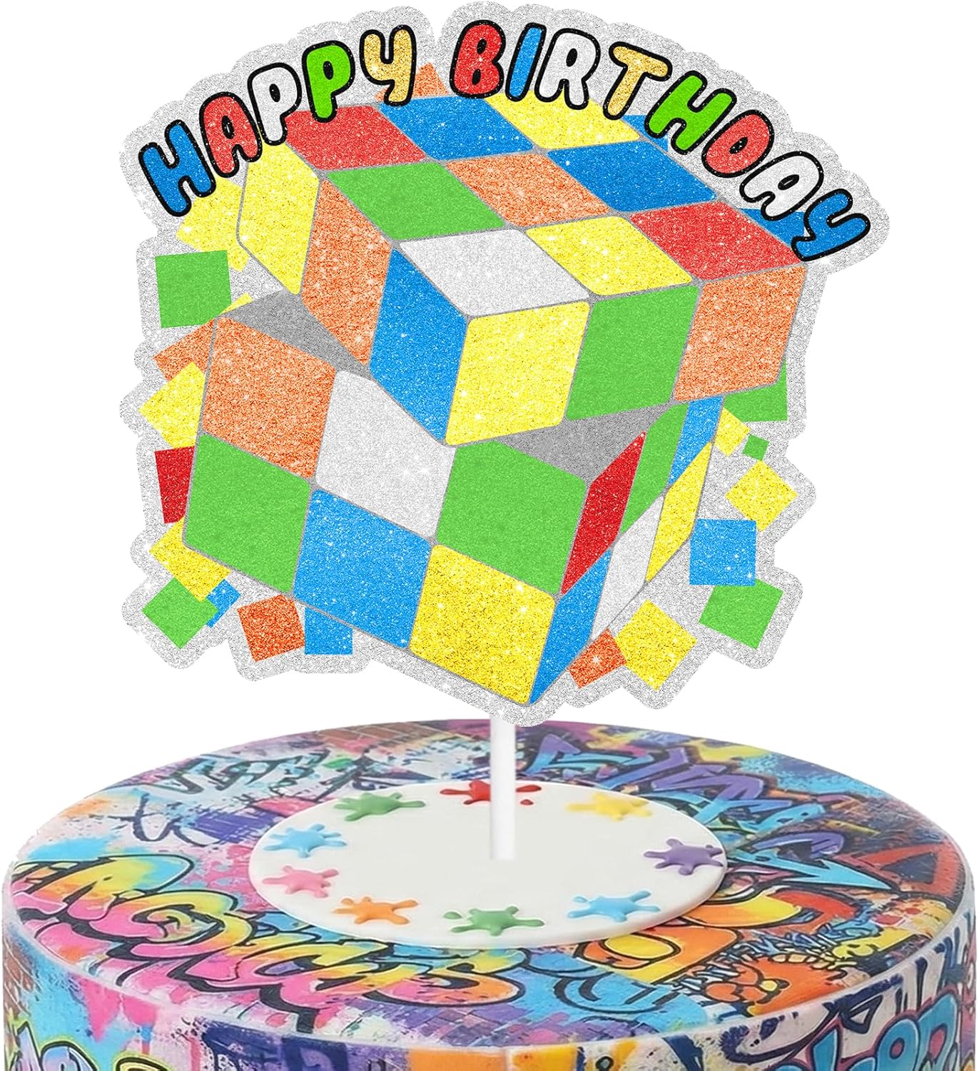 Colorful Cube Cake Toppers 80s 90s Retro Nostalgic Theme Happy Birthday Decorations, Boys and Girls Birthday Party, Baby Shower Cake Decorations, Birthday Gifts for Kids.LIANGSS