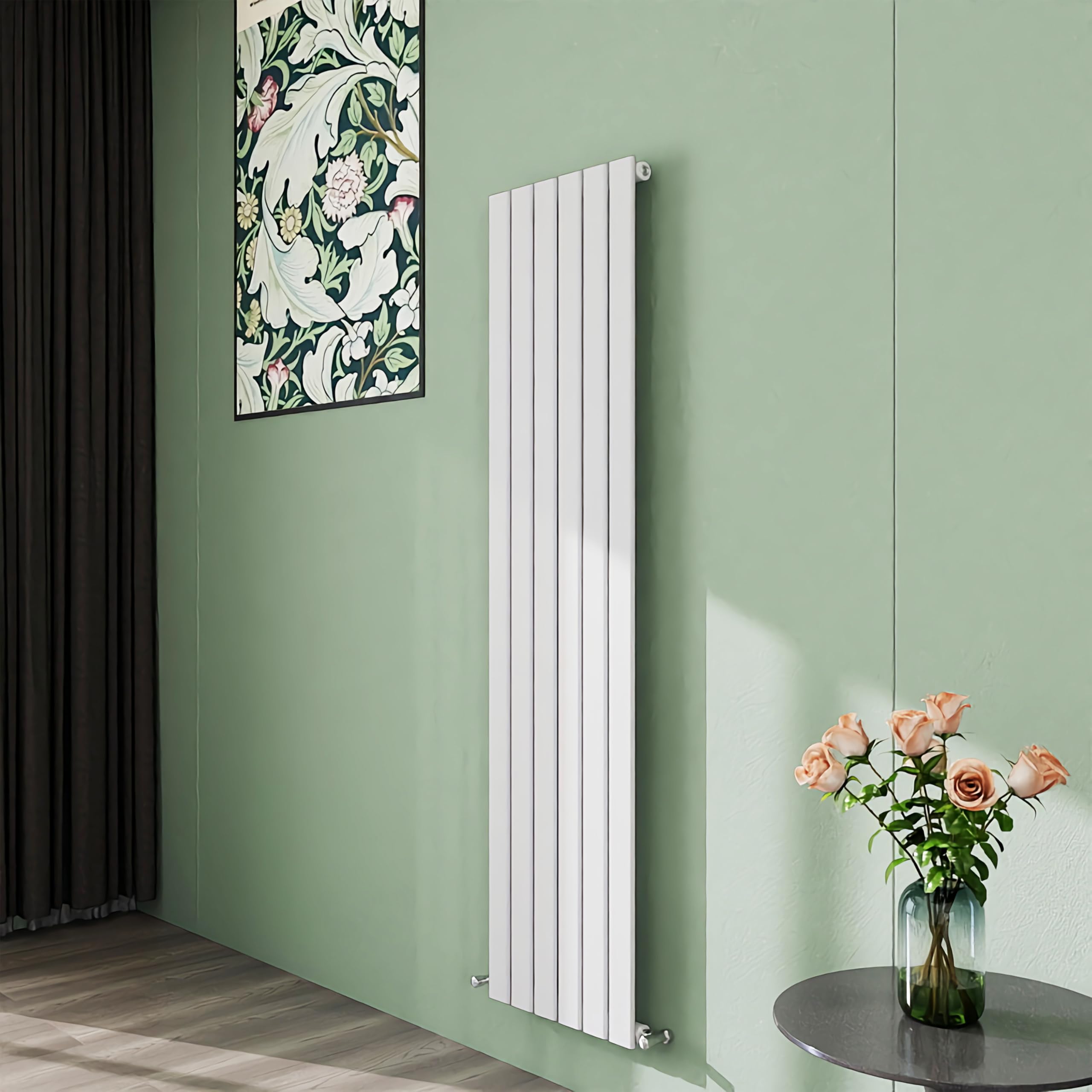 Simple Bathroom 1600ร408mm Vertical Panel Designer Radiator Matte White Single Flat Panel Radiators