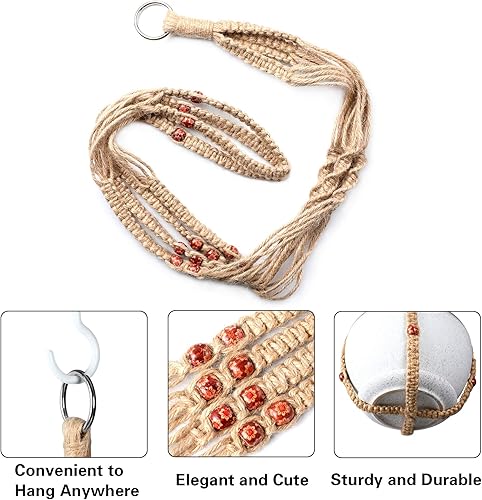 Miniatura 10 de Augshy Maceta colgante de macramé, juego de 2 macetas colgantes, decoración interior y exterior, hecha a mano para colgar plantas (35 pulgadas)