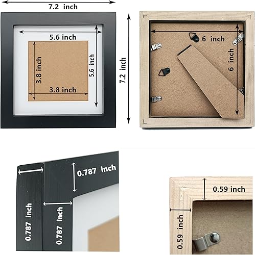 Miniatura 4 de ZXT-parts Portarretratos de 6 x 6 pulgadas, color negro sin paspartú, marco de fotos de 4 x 4 con paspartú, madera maciza, 2 paneles (1 vidrio, 1