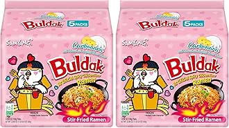 Buldak Spicy Ramen, Hot Chicken Ramen, Korean Stir-Fried Instant Noodle, Carbonara, 1 bag with 10 pack