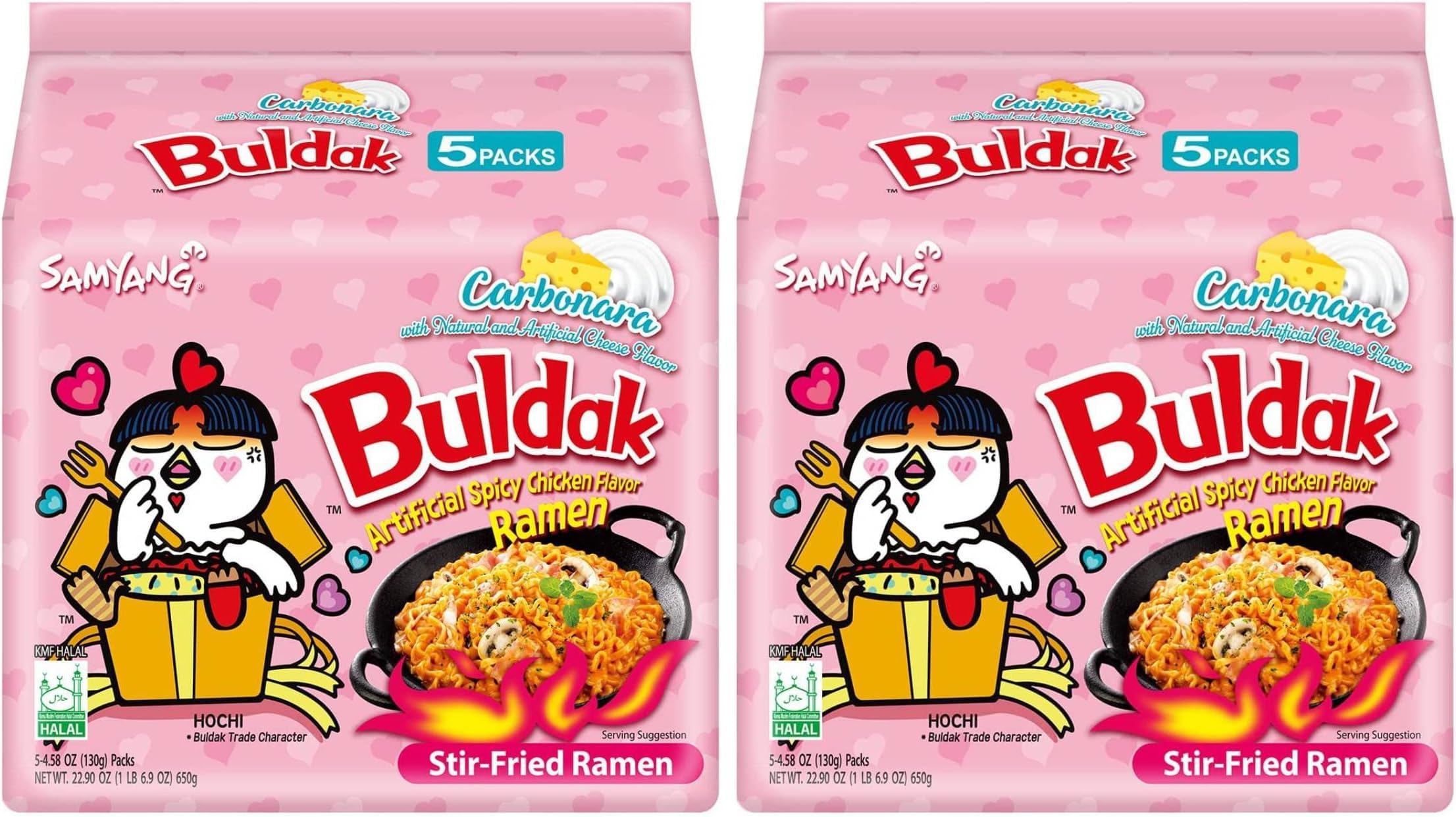 Buldak Spicy Ramen, Hot Chicken Ramen, Korean Stir-Fried Instant Noodle, Carbonara, 1 Bag (Pack of 10)