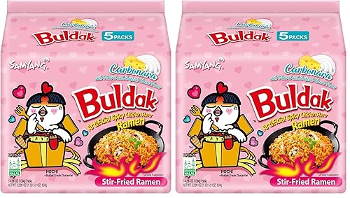 Samyang Buldak Spicy Ramen, Hot Chicken Ramen, Korean Stir-Fried Instant Noodle, Carbonara, 1 bag with 10 pack
