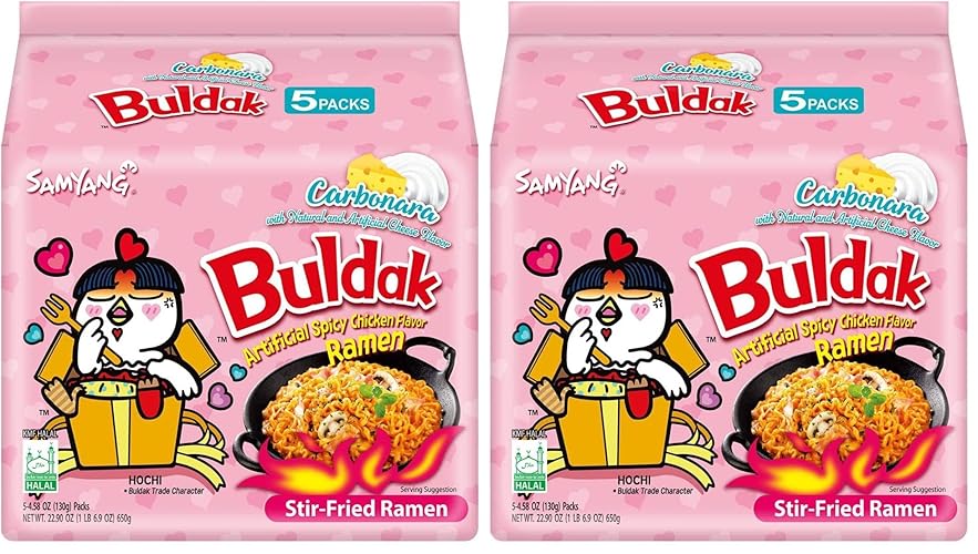 Samyang Buldak Spicy Ramen, Hot Chicken Ramen, Korean Stir-Fried Instant Noodle, Carbonara, 1 bag with 10 pack - Carbonara - 4.58 Ounce (Pack of 10)