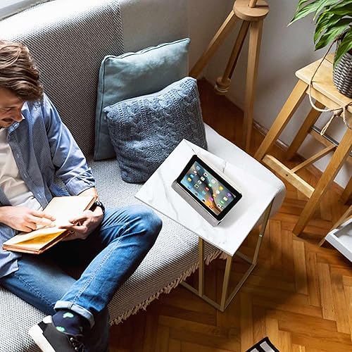 Miniatura 5 de Juego de 2 mesas auxiliares en forma de C, mesa auxiliar pequeña para sofá y cama, mesas de sofá que se deslizan por debajo, mesa auxiliar de