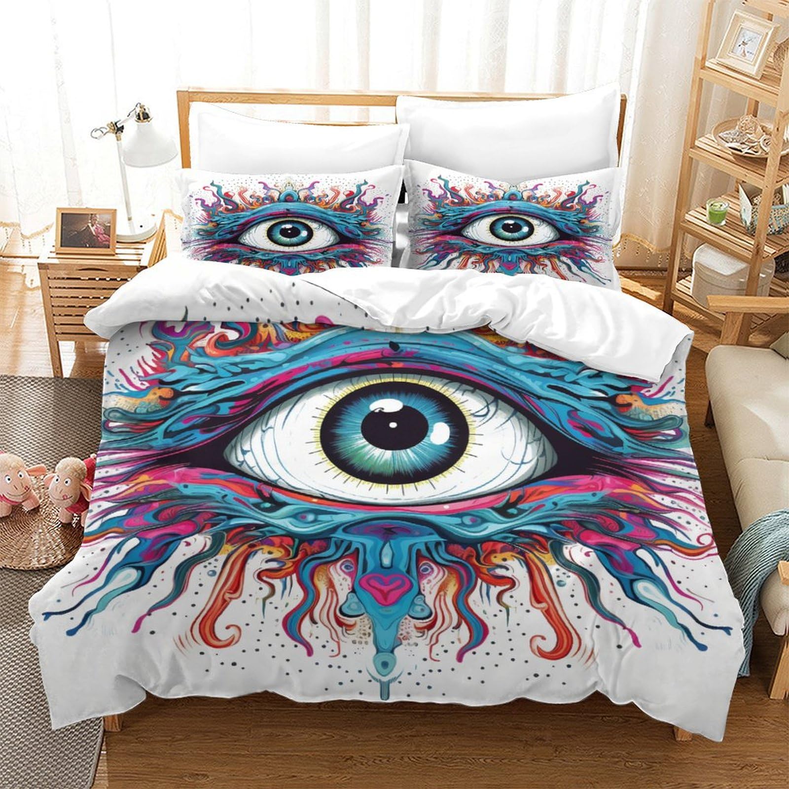 P1S9U7W5Y Vivid Artistic 3D Printed Eye Duvet Cover Set 3pcs Microfiber Eye Bedding Set Double