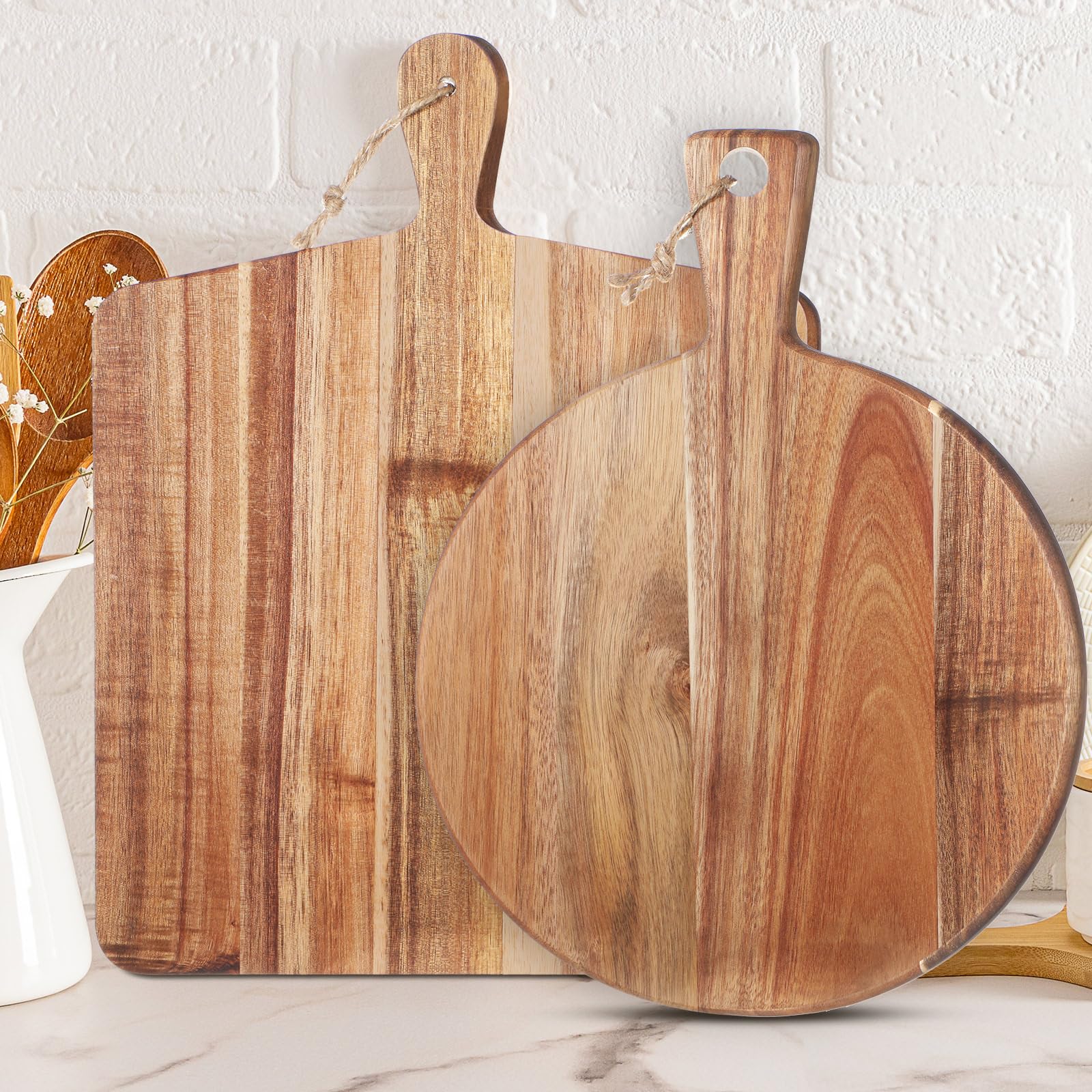 Hsei 2 Pcs Wood Cutting Boards with Handle Charcuterie Boards, Vintage