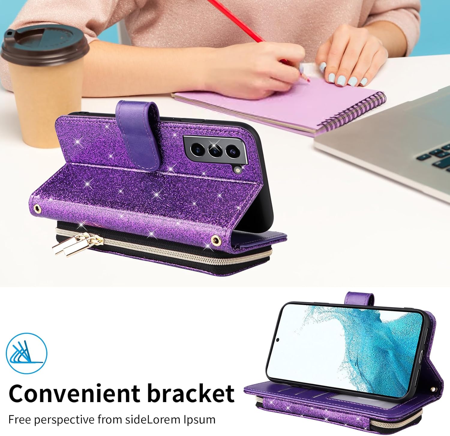 Wallet Case for Samsung Galaxy S21 FE 5G with Wrist Strap, Shoulder Strap,9+ Card Slots Zipper Purse,Leather Stand Cell Phone Cover for S 21 EF S21FE5G UW S21FE 21S G5 6.4 inch Women Purple
