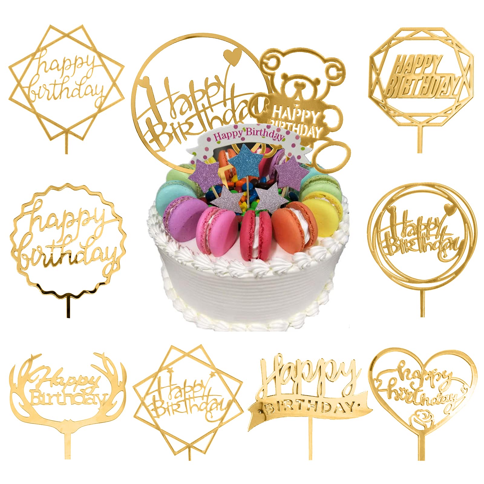 40 PCS Happy Birthday Cake Topper Acrylic Cupcake Topper A Series of Birthday Cake Supplies Decorations 10 Styles 4 Colors 40 PCS Happy Birthday Cake Topper Acrylic Cupcake Topper A Series of Birthday Cake Supplies Decorations 10 Styles 4 Colors
