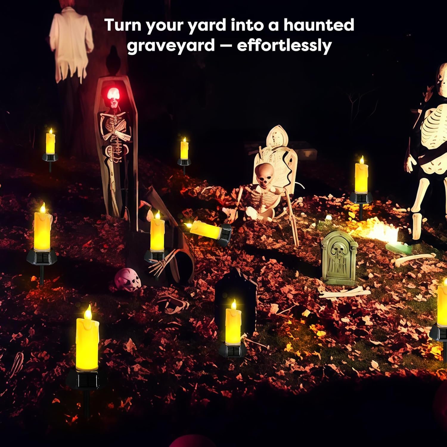 BlcTec Solar Candles Outdoor Waterproof, Realistic Flickering Flames LED Candles with IP65 High Rating Waterproof, Suitable for Lawn, Yard, Pathway, Camping, Graveyard, Halloween Outdoor Decor, 2 PCS