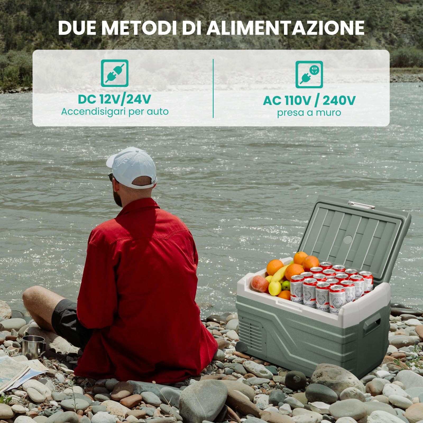 Alpicool Frigo Portatile Elettrico 44L, Frigorifero Portatile 12V /24V DC 100~240 Volt AC Frigo per Auto, Mini Frigorifero da Campeggio per Camion Barca Viaggio Picnic -20℃-20 ℃