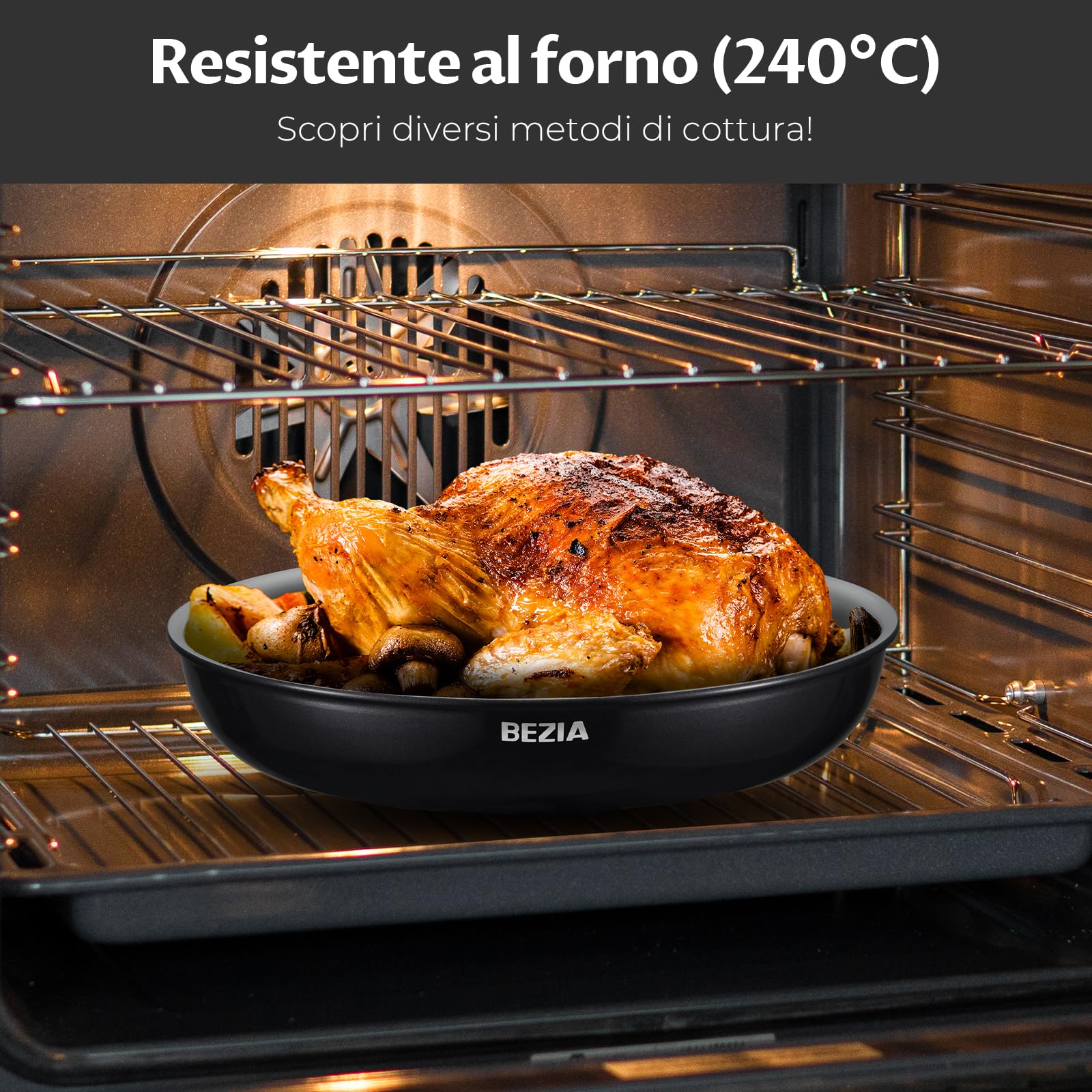 BEZIA Set 3 Padelle Antiaderenti Ceramica a Induzione con Manico Removibile | Padelle per Camper e Cucina Piccola, Impilabili, Adatte al Forno 240°C, Senza PFAS, 20-24-28 cm