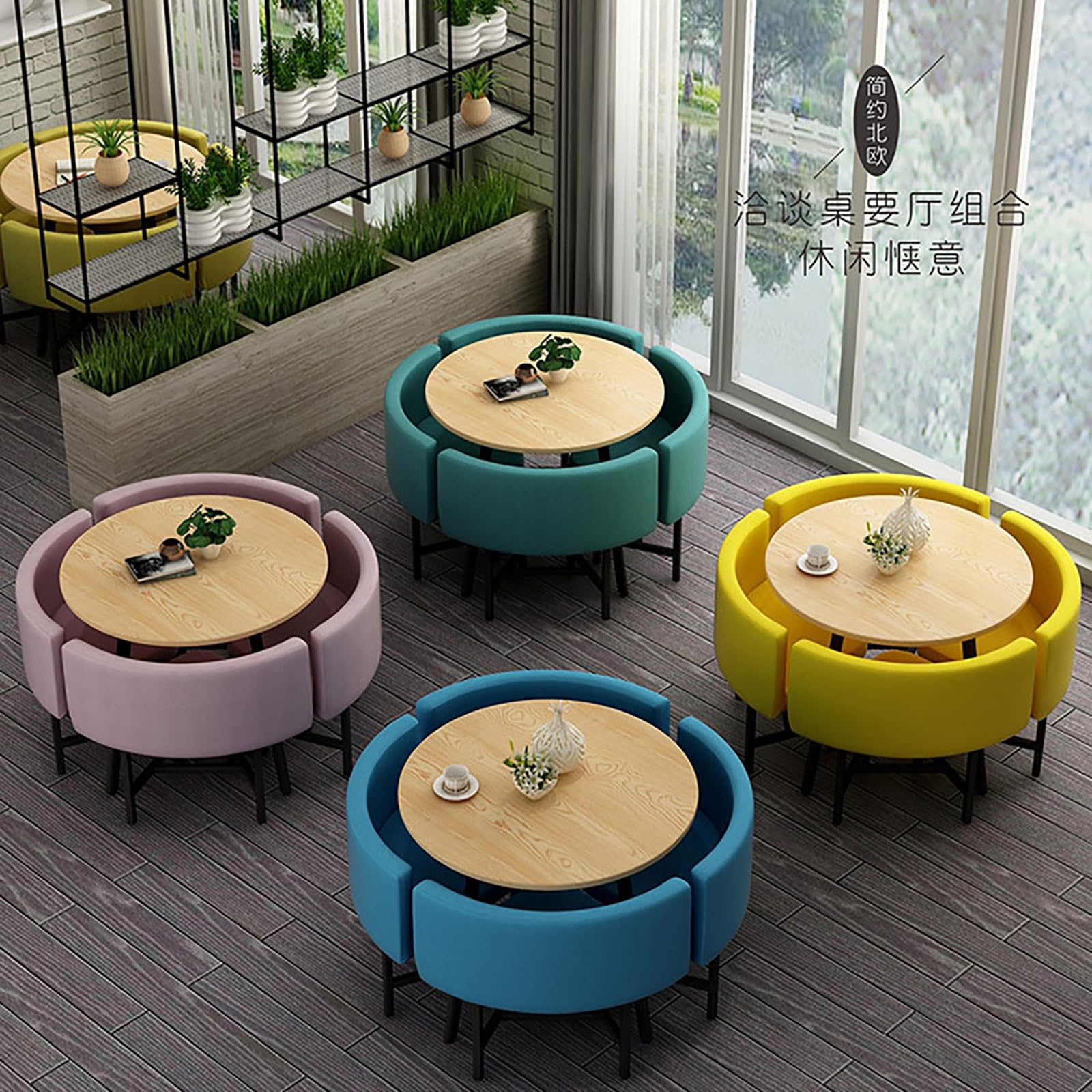 Ensemble de 5 tables de salle à manger rondes pour 4 personnes avec pieds en acier, idéal pour une petite cuisine, table basse en option