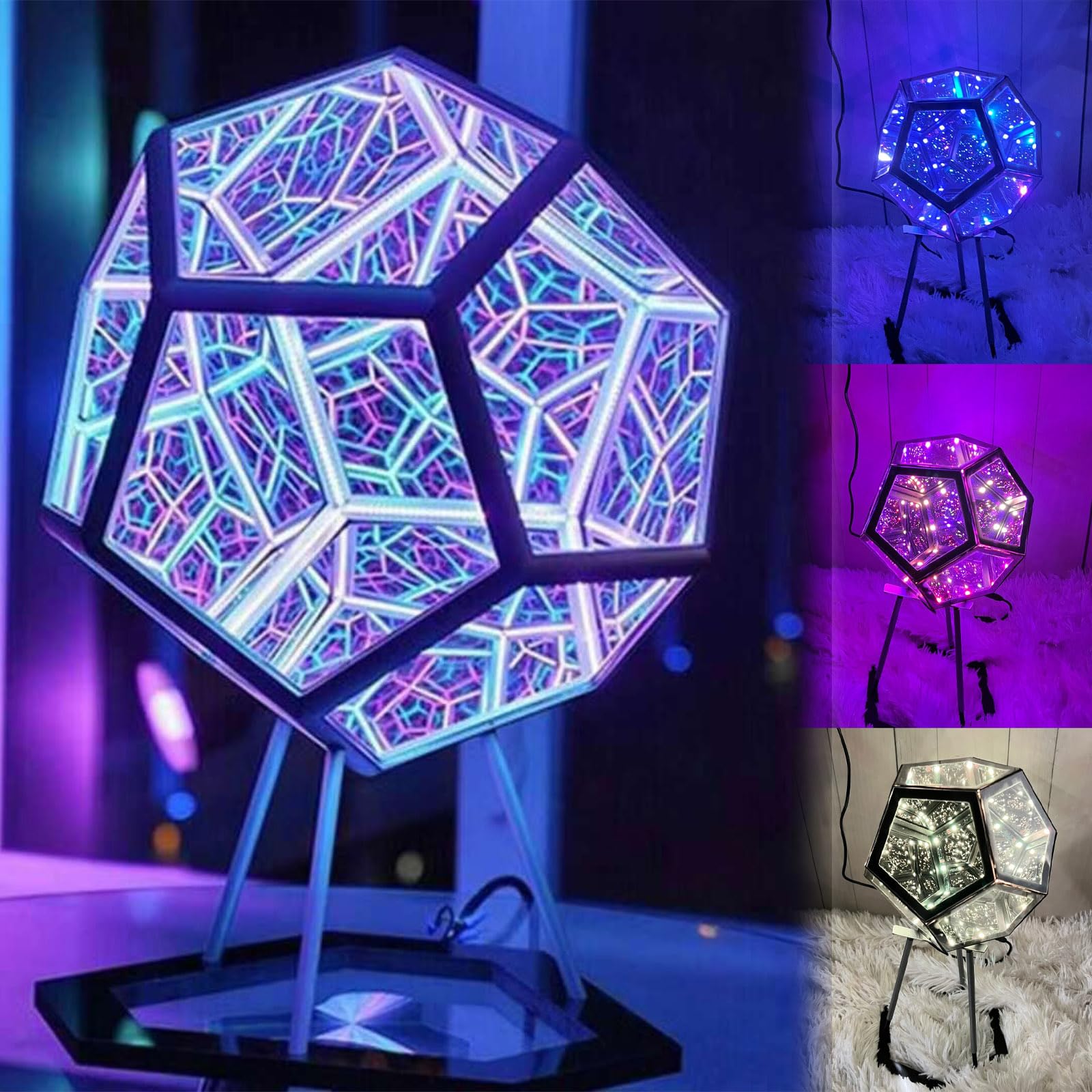 Infinity Mirror Tunnel Light, Twelve-sided Rgb Sound Reactive Lamp, Desktop Pentagon Polygon Neon Sign with Remote Control and Usb Interface, Night Lights for Games Halloween Party Bar Birthday Gift.