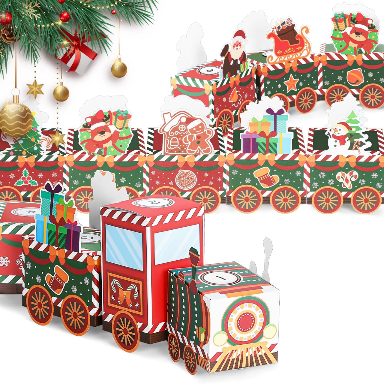 24 Pcs DIY Christmas Advent Calendar Boxes, Empty Advent Calendar Boxes to Fil Cute Train Christmas Countdown Gift Boxes Cardboard Number Box for Xmas Holiday Decorations