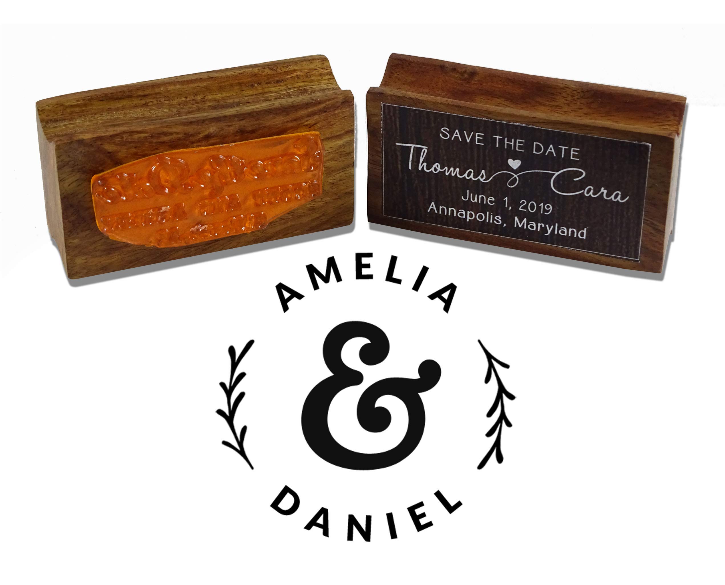 Printtoo Personalized Wedding Favor Round Custom Stamper Custom Name Rubber Wood Mounted Stamp-1.57 Inches Diamater Brown